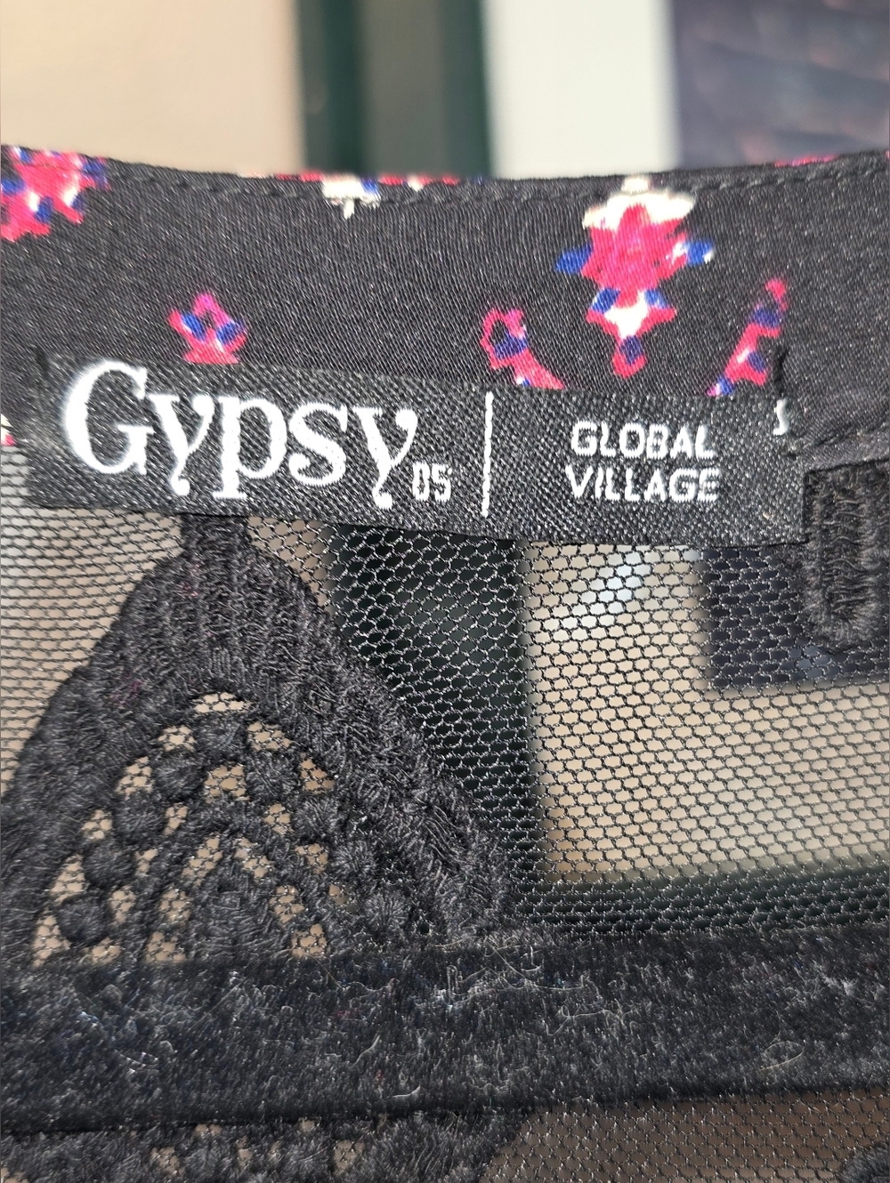 Gypsy 05 Silk Boho Pink Black Paisley Floral V-neck Mini Dress Lace Back Size S. - Picture 11 of 14